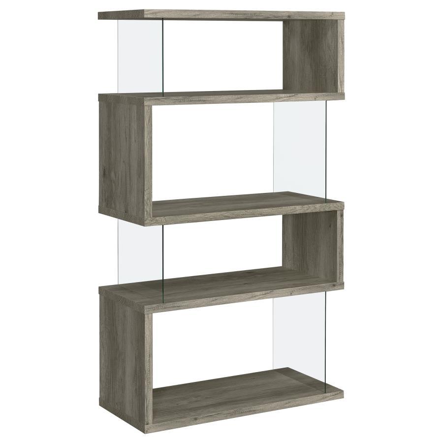 Emelle - 4-Shelf Glass Panel Bookshelf by CoasterEveryday | Bel Furniture