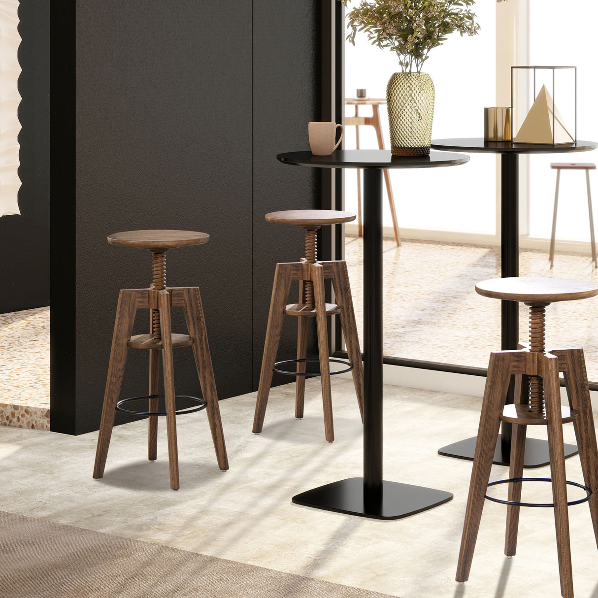 Spencer - Minimalist Oak Adjustable Bar Counter Stool - Walnut Brown Oak by Jennifer Taylor Home | Bel Furniture