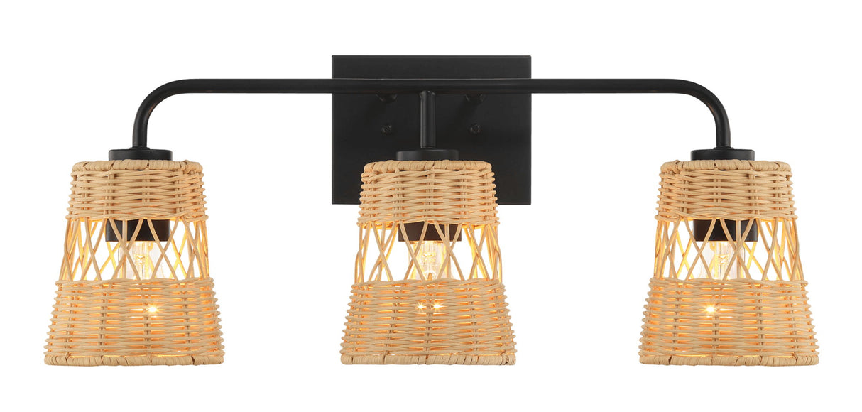 Moonlit - 3 Lights Wall Sconce With Shade, Bathroom Lighting Fixtures Over Mirror - Black / Rattan by Ashcroft Furniture | Bel Furniture