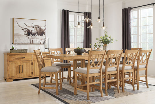 Havonplane - Counter Dining Set Light Brown 12 Pc. Table, 10 Barstools, Server by Signature Design by Ashley® | Bel Furniture