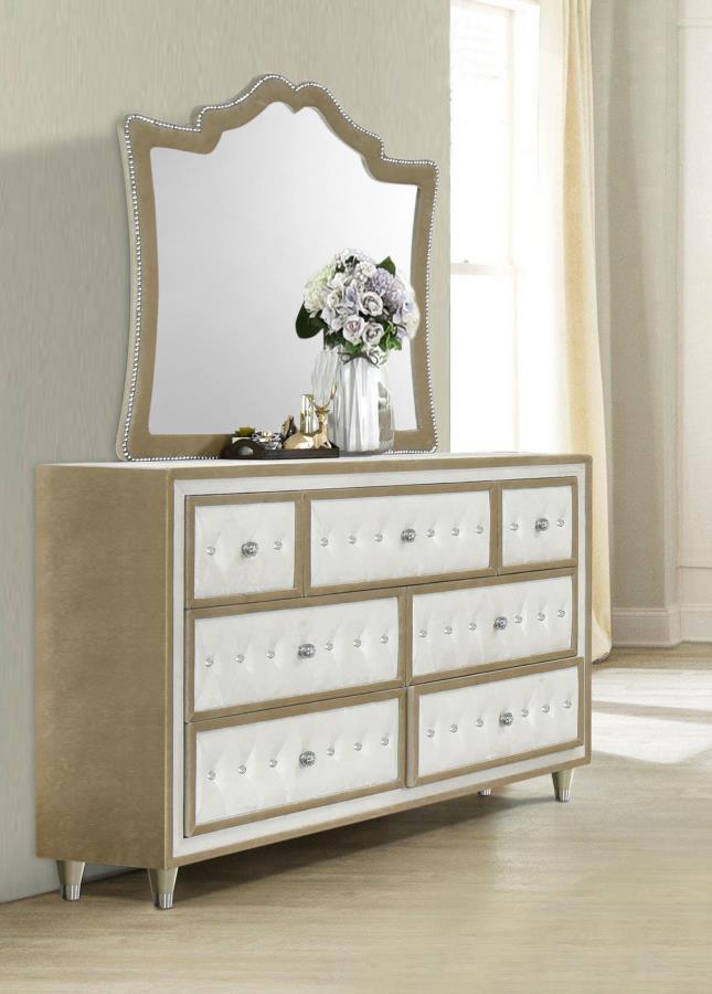 Antonella - 7-Drawer Upholstered Dresser With Mirror by CoasterElevations | Bel Furniture
