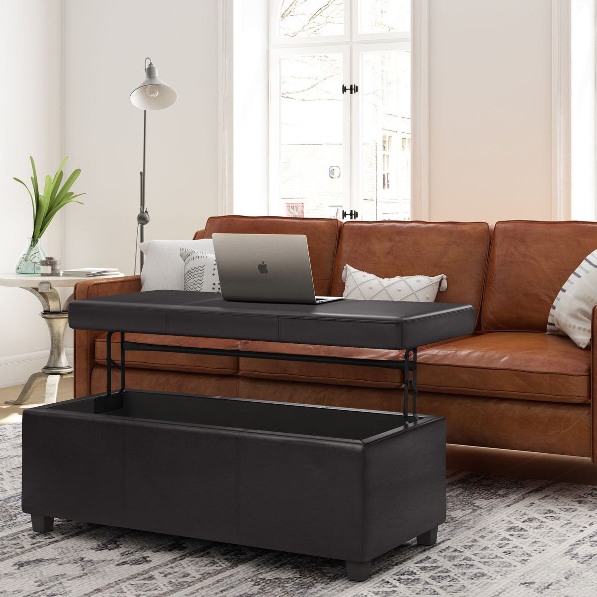Avalon - Lift Top Rectangular Storage Ottoman - Tanners Brown by Simpli-Home | Bel Furniture