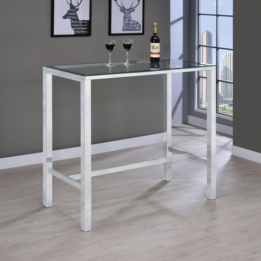Tolbert - Rectangular Glass Top Pub Bar Table - Chrome by CoasterEssence | Bel Furniture