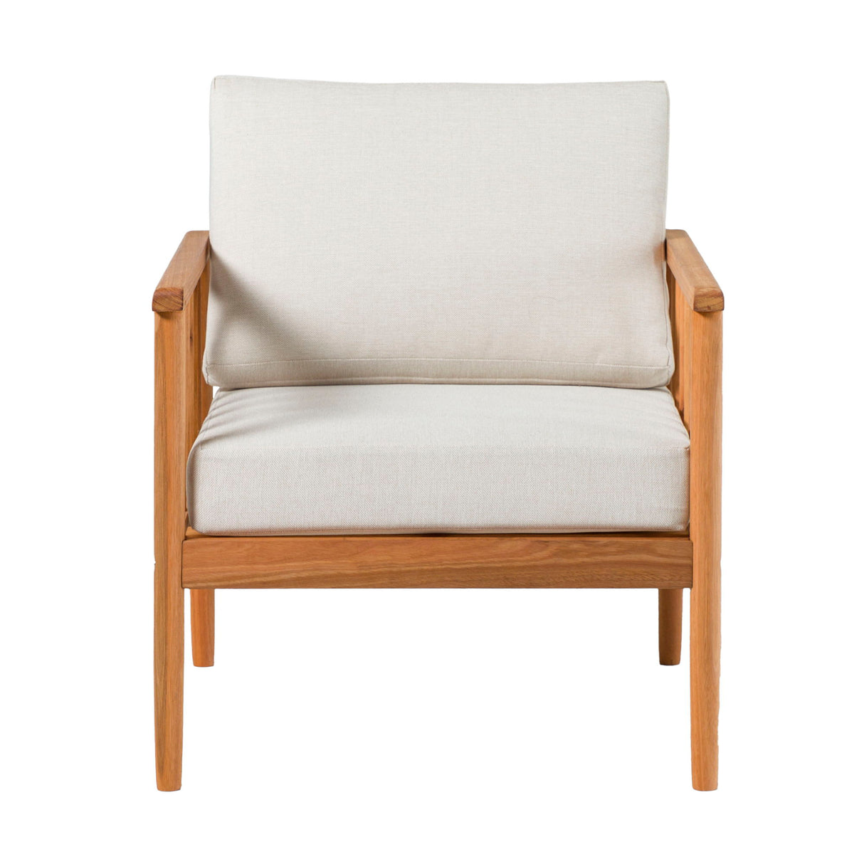 Contemporary Cushioned Eucalyptus Wood Patio Accent Chair by Walker Edison | Bel Furniture