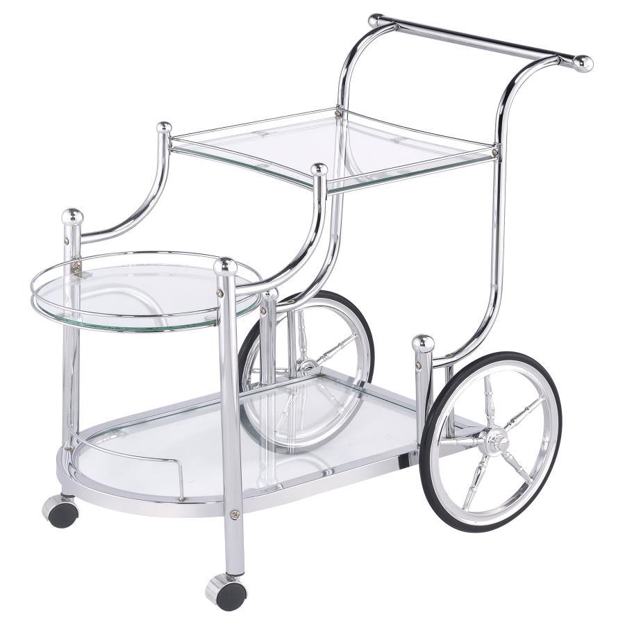 Sarandon - 3-Tier Glass Shelf Metal Bar Cart - Chrome by CoasterEveryday | Bel Furniture