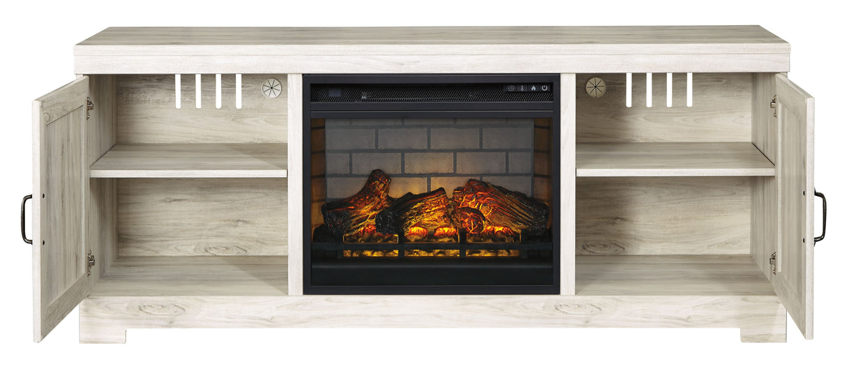 Bellaby - Whitewash - 63" TV Stand With Faux Firebrick Fireplace Insert by Signature Design by Ashley® | Bel Furniture