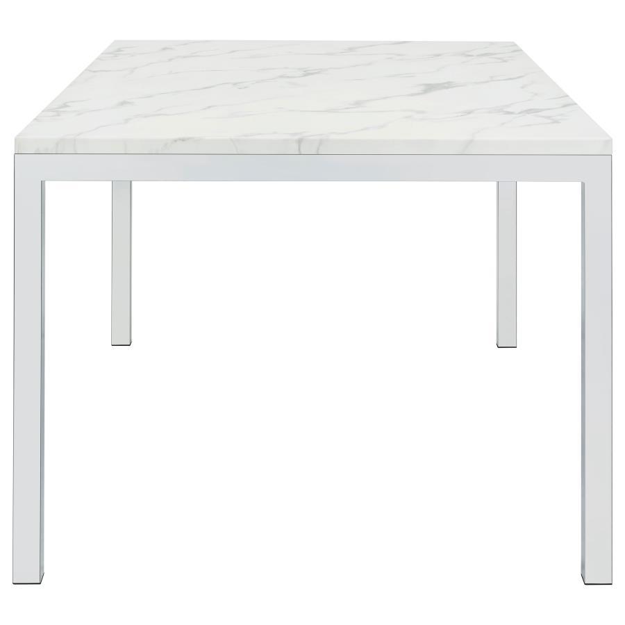 Athena - Rectangular Faux Marble Dining Table - Chrome by CoasterEveryday | Bel Furniture