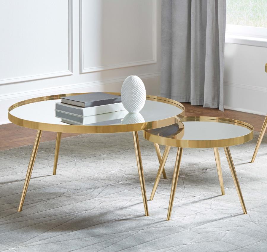 Kaelyn - 2 Piece Round Mirror Top Nesting Coffee Table by Coaster Fine Furniture | Bel Furniture