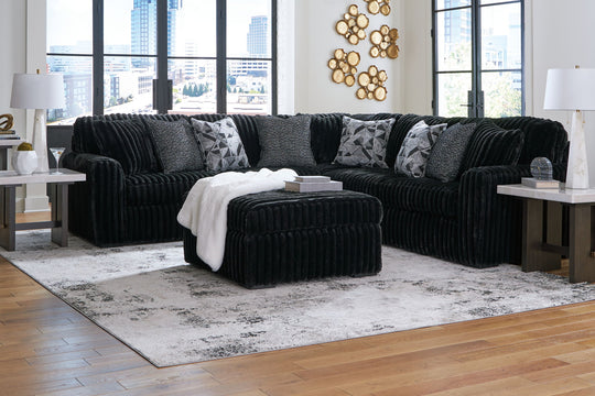 Midnight-Madness - Sectional Set Black 4 Pc. - 3-Piece Sectional, Ottoman by Signature Design by Ashley® | Bel Furniture