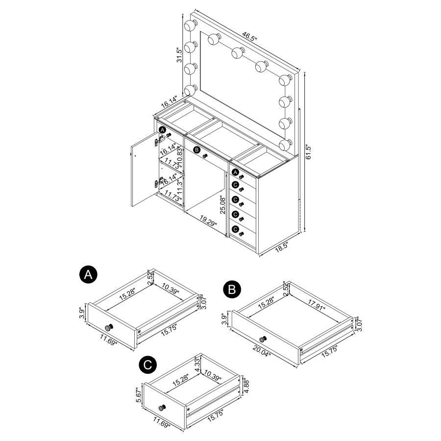 Acena - 7-Drawer Vanity Set With Lighting by CoasterEssence | Bel Furniture