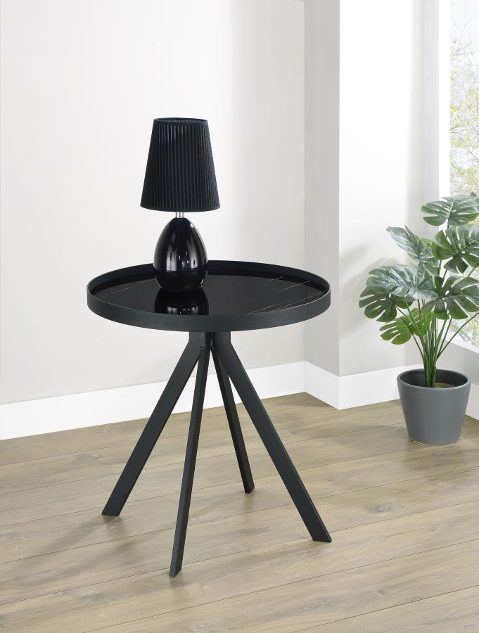 Briggs - Round Marble Printed Glass Top End Side Table by Coaster Fine Furniture | Bel Furniture