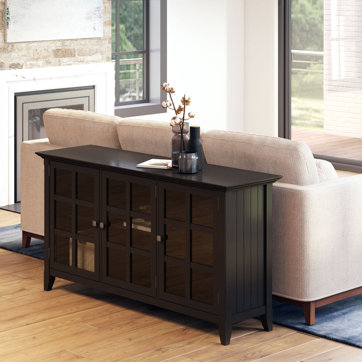 Acadian - Wide Storage Cabinet Handcrafted Black by Simpli-Home | Bel Furniture