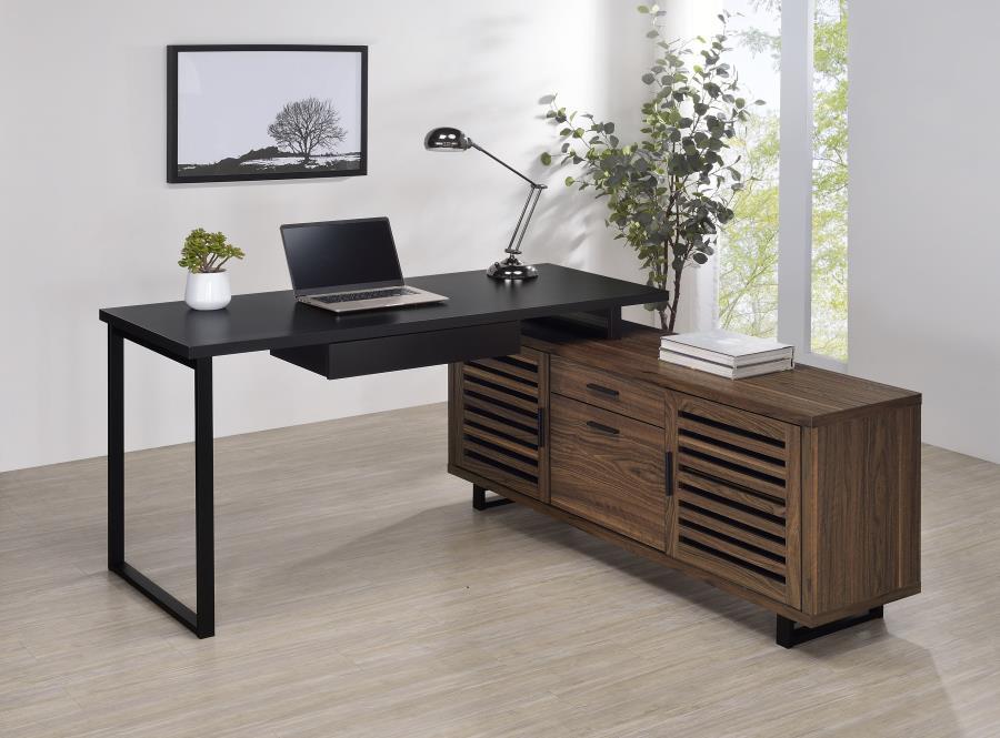 Maddox - L-Shape Office Computer Desk - Black by CoasterEveryday | Bel Furniture