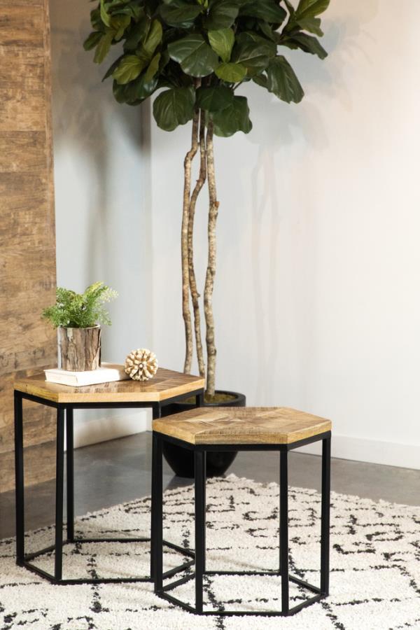 Adger - 2 Piece Hexagonal Nesting Tables - Natural And Black by CoasterEssence | Bel Furniture