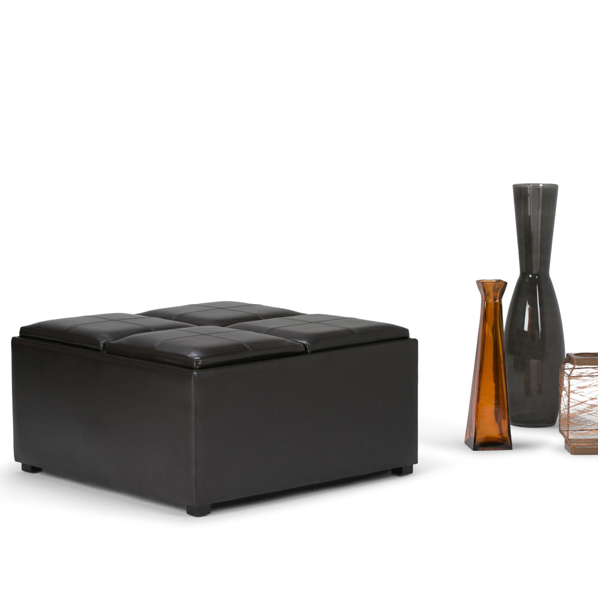 Avalon - Square Coffee Table Storage Ottoman - Tanners Brown by Simpli-Home | Bel Furniture