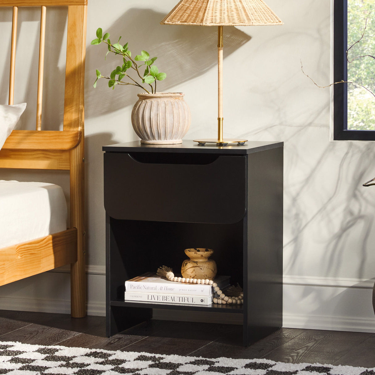 Modern Minimalist 1 Drawer Nightstand With Cubby by Walker Edison | Bel Furniture