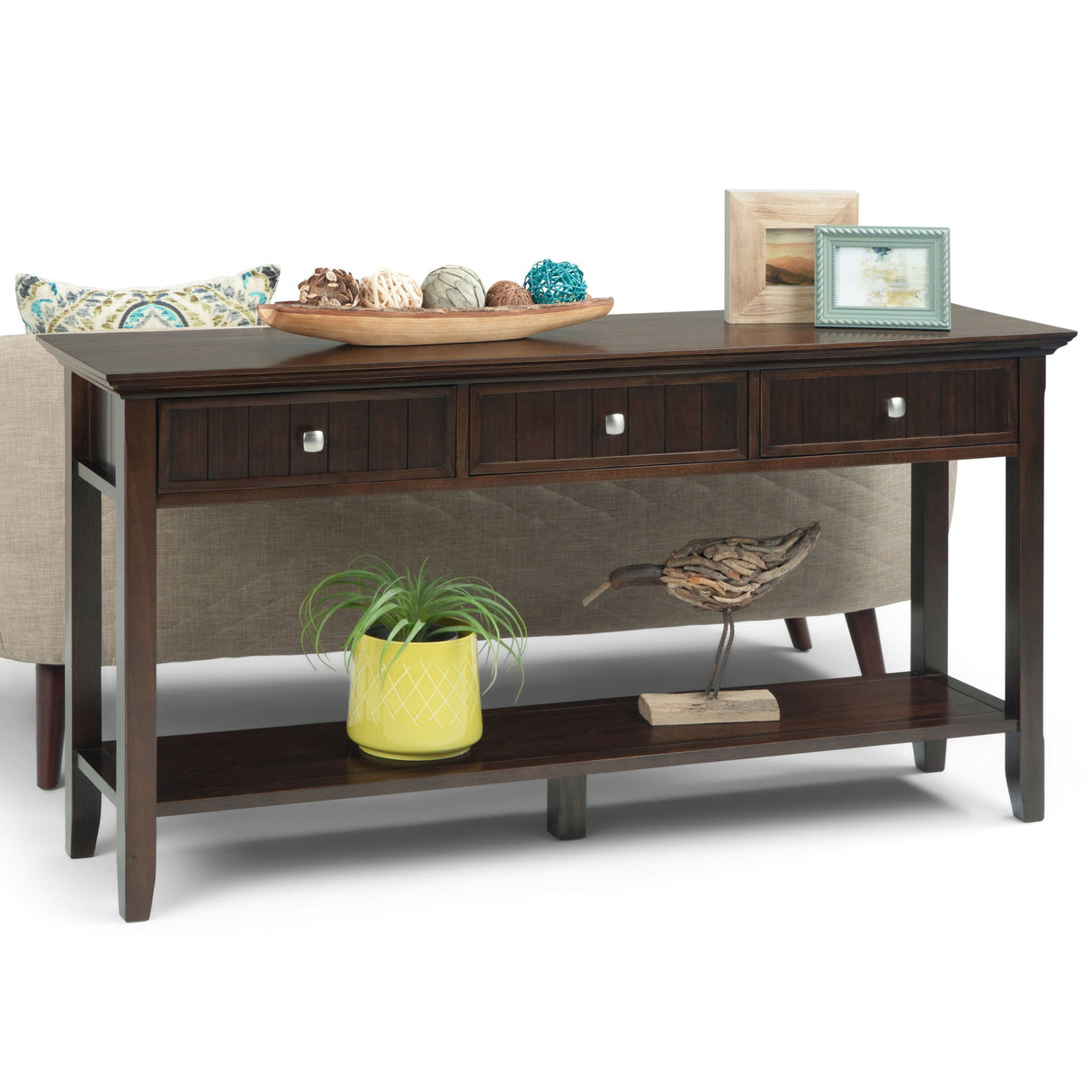 Acadian - Wide Console Sofa Table - Brunette Brown by Simpli-Home | Bel Furniture