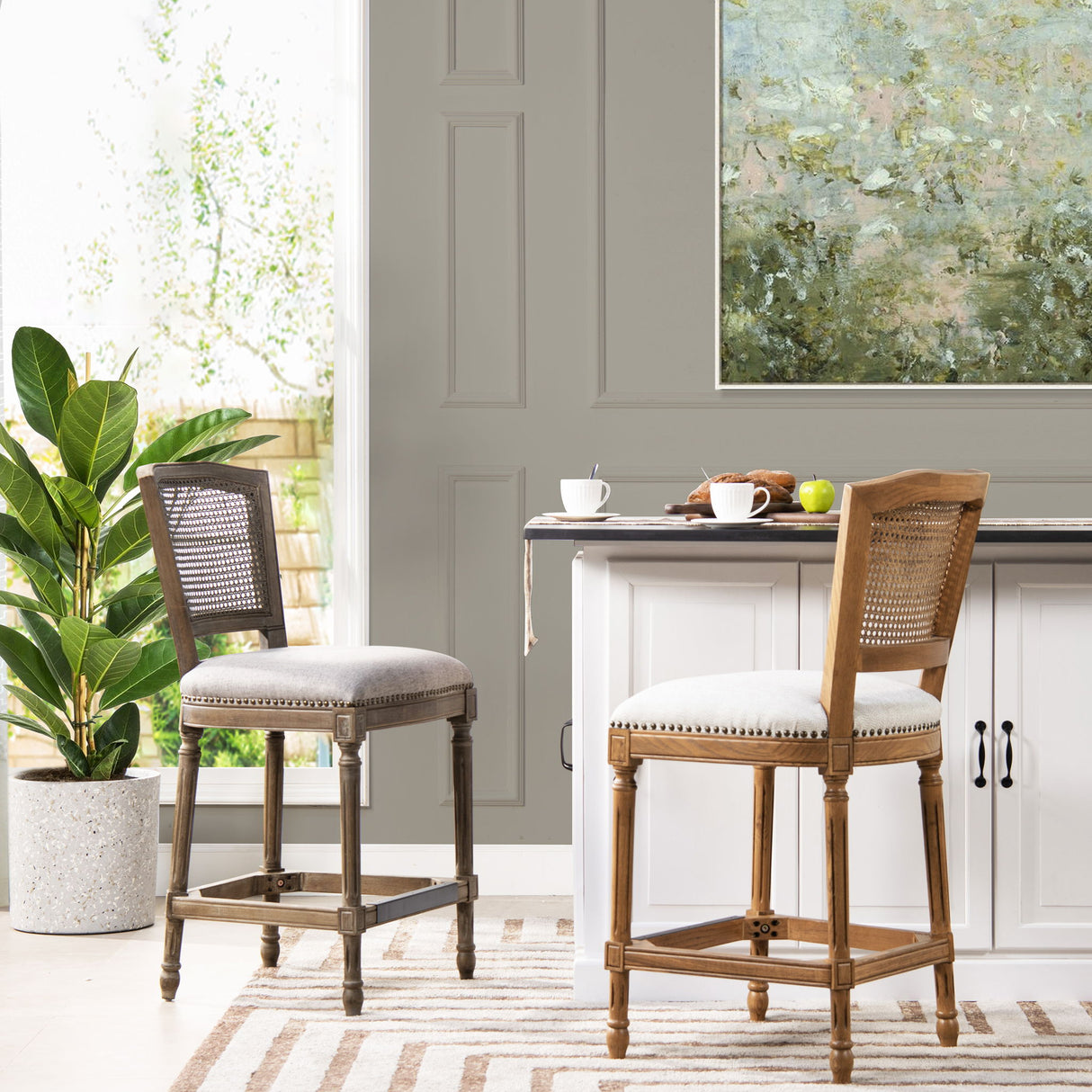 Triomphe - Rattan Wicker High Back Armless Counter Bar Stool by Jennifer Taylor Home | Bel Furniture