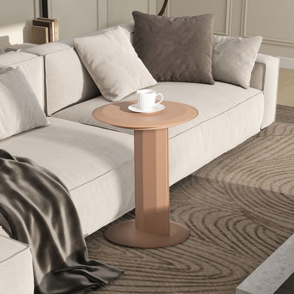 Mode - Leatherette Round C-Shaped Sofa Side Table - Saddle Brown by Jennifer Taylor Home | Bel Furniture