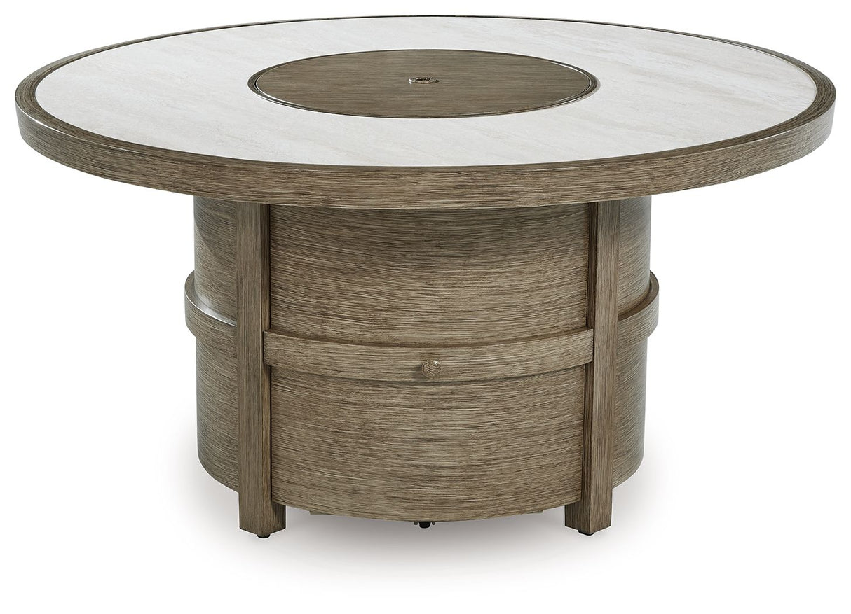 Rainier Ranch - Beige - Round Fire Pit Table by Signature Design by Ashley® | Bel Furniture