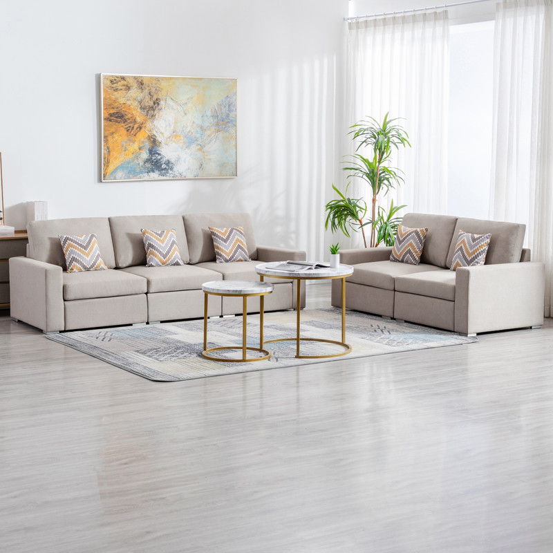 Nolan - Linen Fabric Sofa And Loveseat Living Room With Pillows And Interchangeable Legs by Lilola Home | Bel Furniture