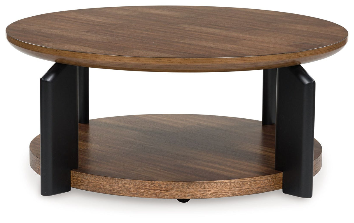 Kraeburn - Brown / Black - Round Cocktail Table by Signature Design by Ashley® | Bel Furniture