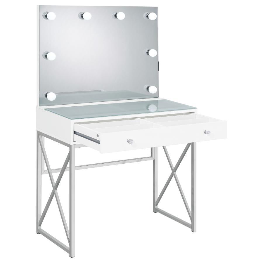 Eliza - Vanity Set With Lighting & Stool - White And Chrome by Coaster Fine Furniture | Bel Furniture