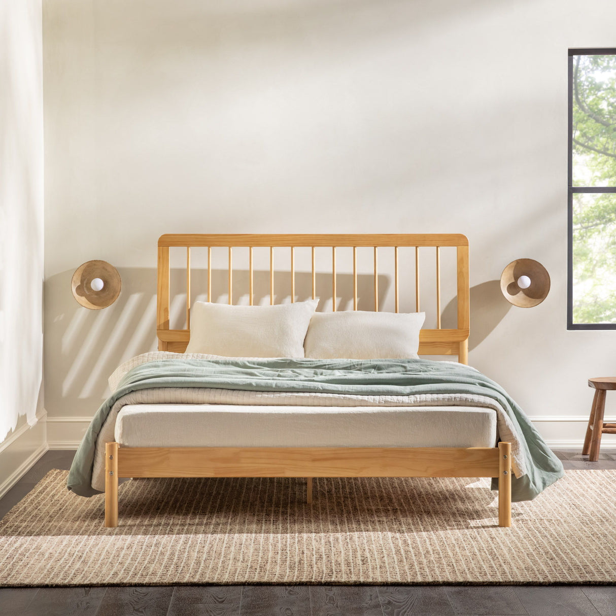Mid-Century Modern Solid Wood Spindle Bed by Walker Edison | Bel Furniture
