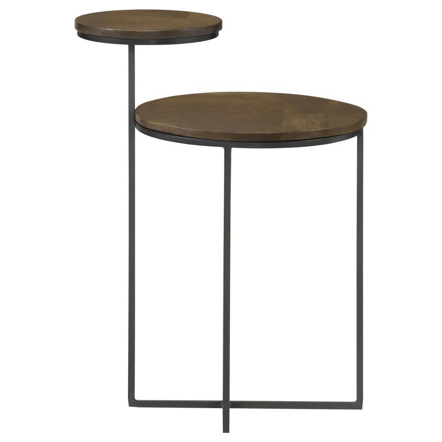 Yael - Round Mango Wood Accent Side Table - Natural And Gunmetal by CoasterEssence | Bel Furniture