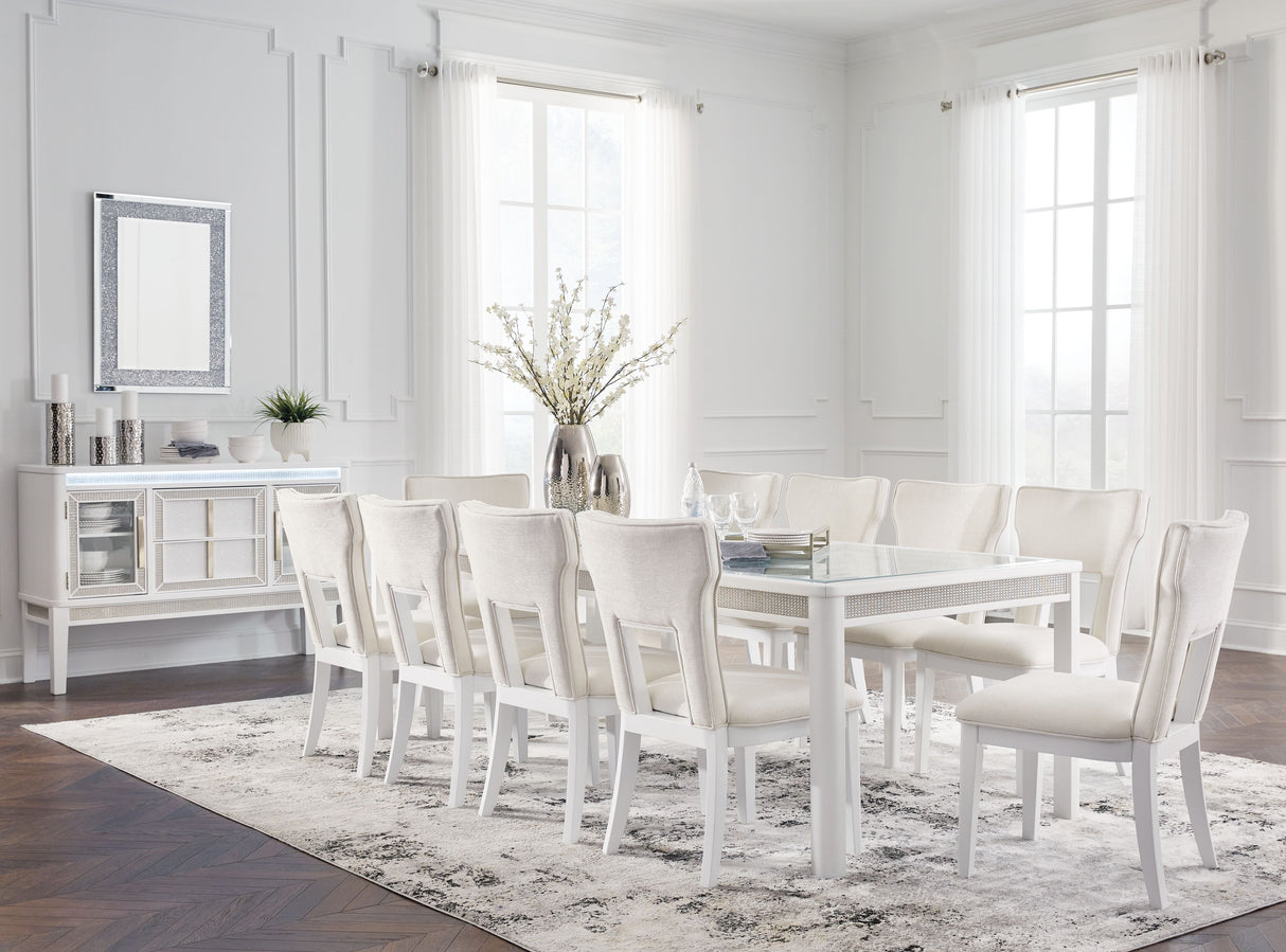 Chalanna - Rectangular Dining Room Extension Table Set White 12 Pc. Table, 10 Chairs, Server by Signature Design by Ashley® | Bel Furniture