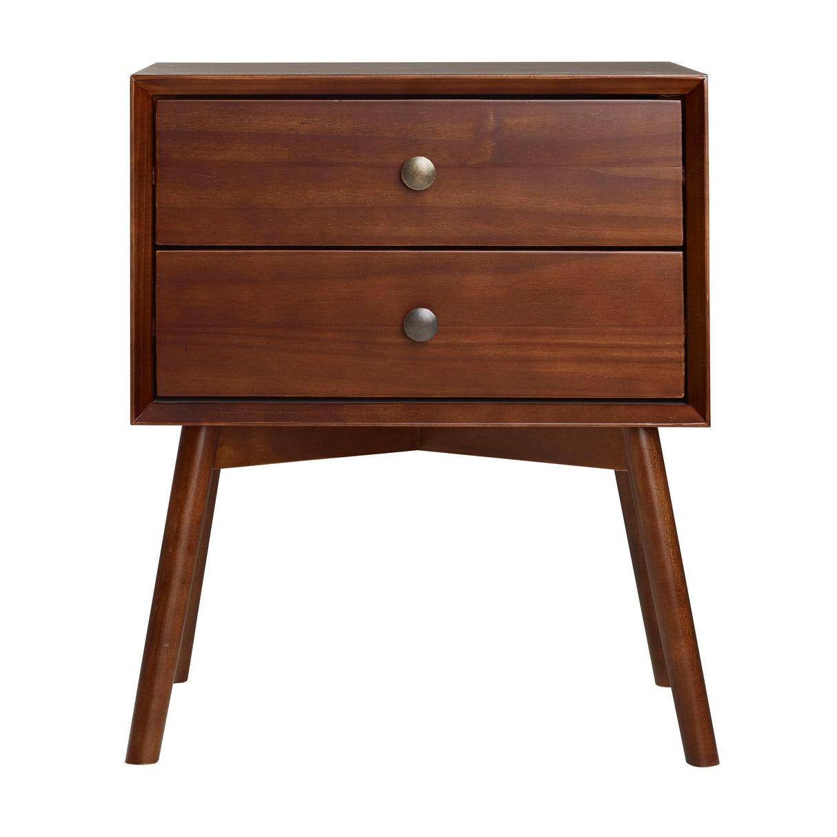 Mid-Century Modern Double Drawer Nightstand - Walnut by Walker Edison | Bel Furniture