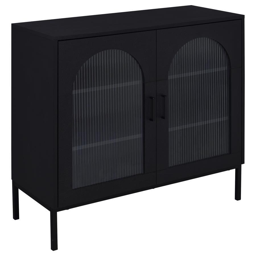 Jess - 2-Door Arched Fluted Glass Accent Cabinet - Black by Coaster Fine Furniture | Bel Furniture