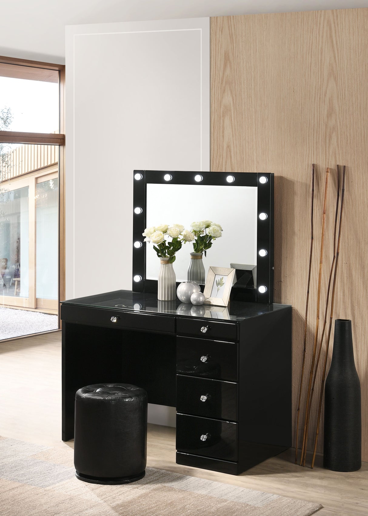 Morgan - Vanity Desk With Glass Top And Led Mirror by Crown Mark | Bel Furniture