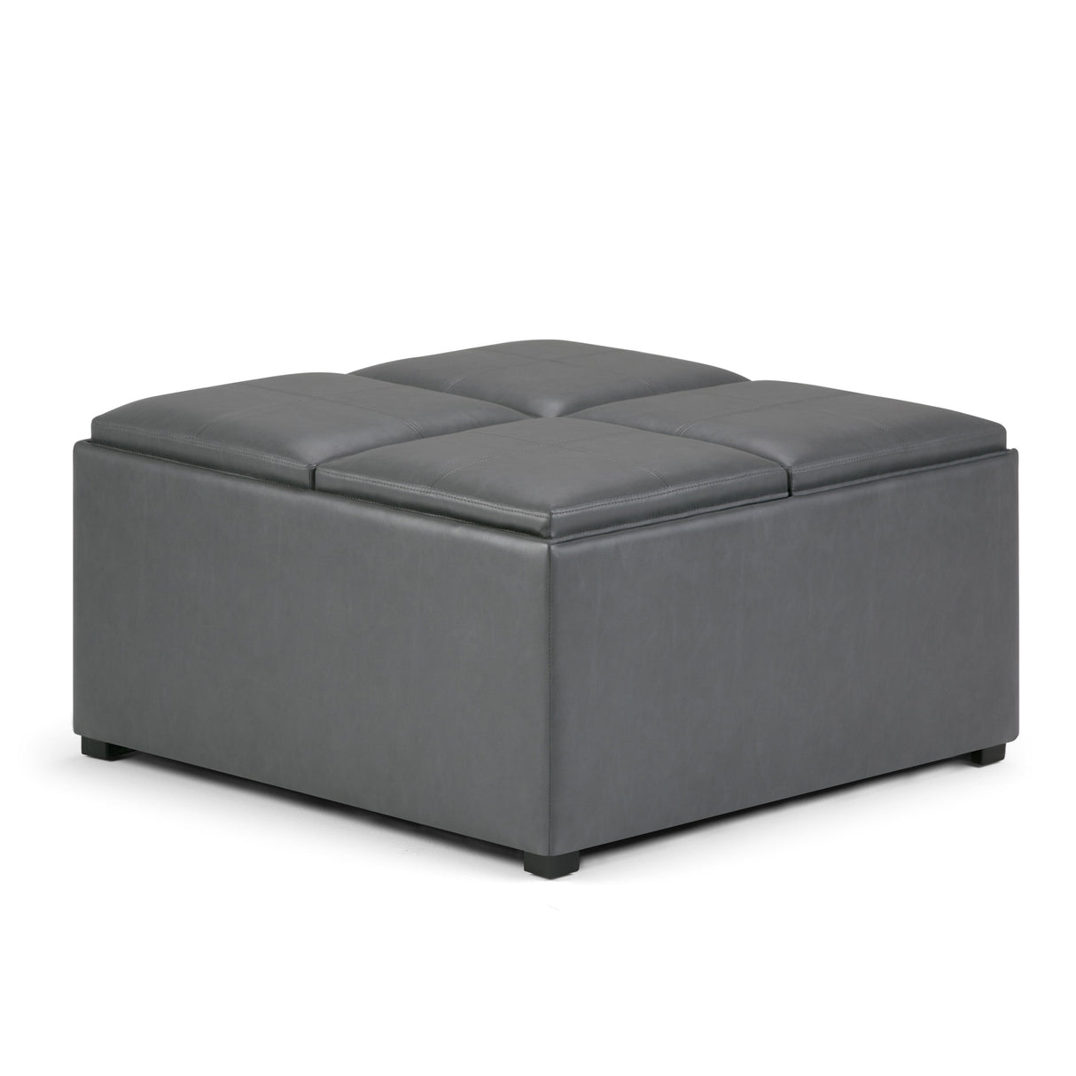 Avalon - Square Coffee Table, Storage Ottoman Dark Gray Faux Leather by Simpli-Home | Bel Furniture
