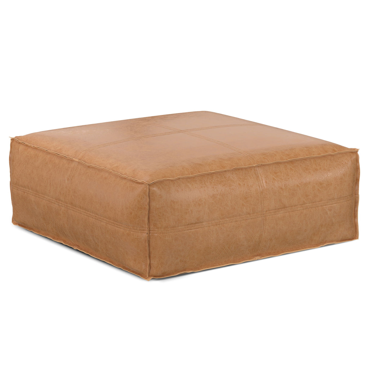 Brody - Large Square, Coffee Table Pouf Light Brown 36"W x 36"D x 14"H by Simpli-Home | Bel Furniture
