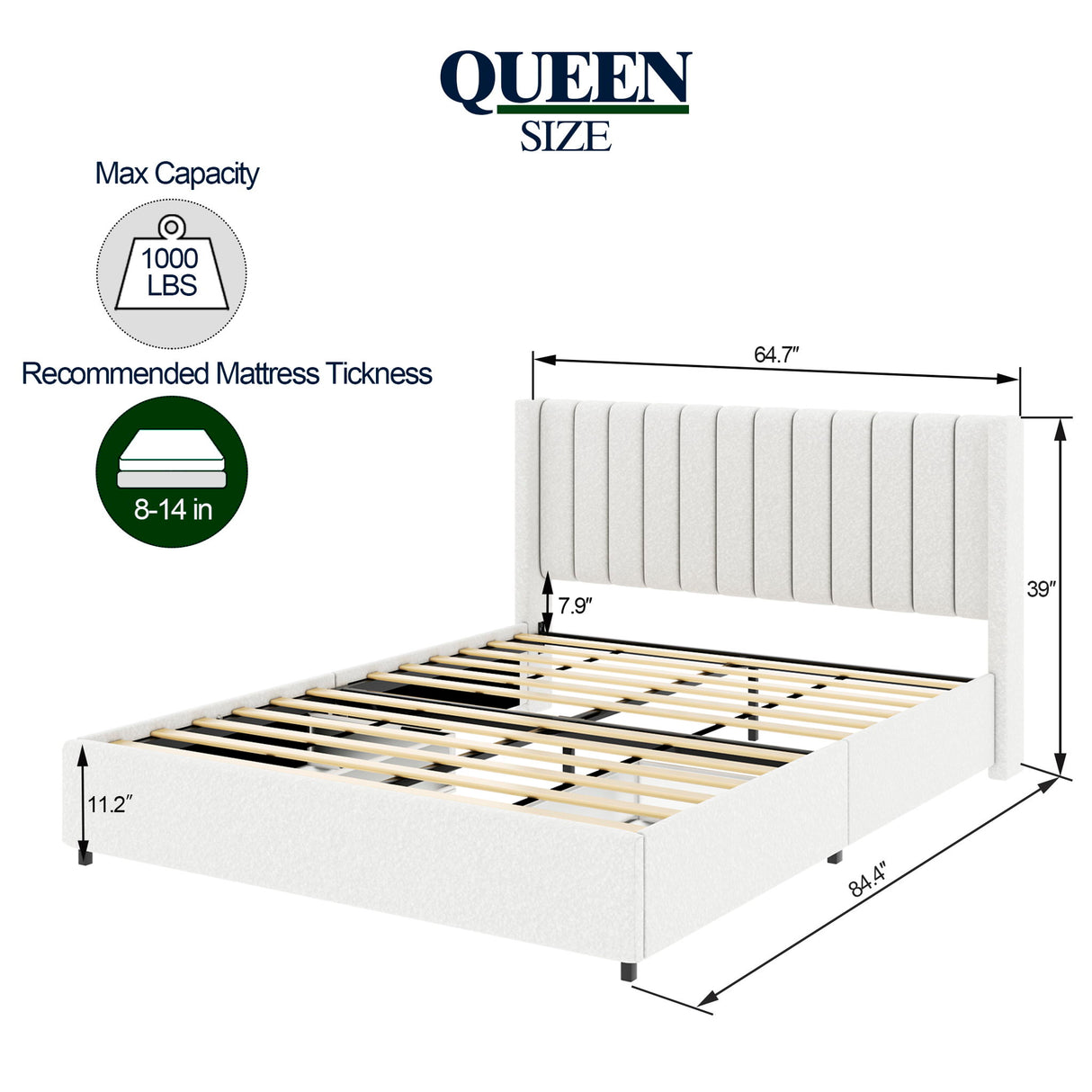 Anda - Boucle Upholstered Platform Bed With Patented Drawers Storage - Ivory by House & Home Furniture | Bel Furniture