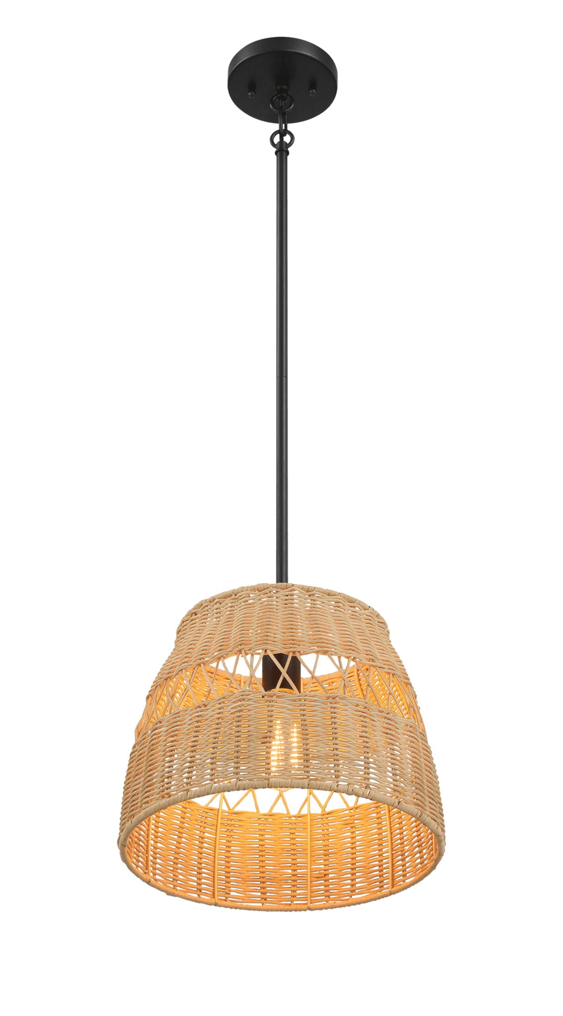 Essence - Single Lights Pendant With Shade - Black / Rattan by Ashcroft Furniture | Bel Furniture