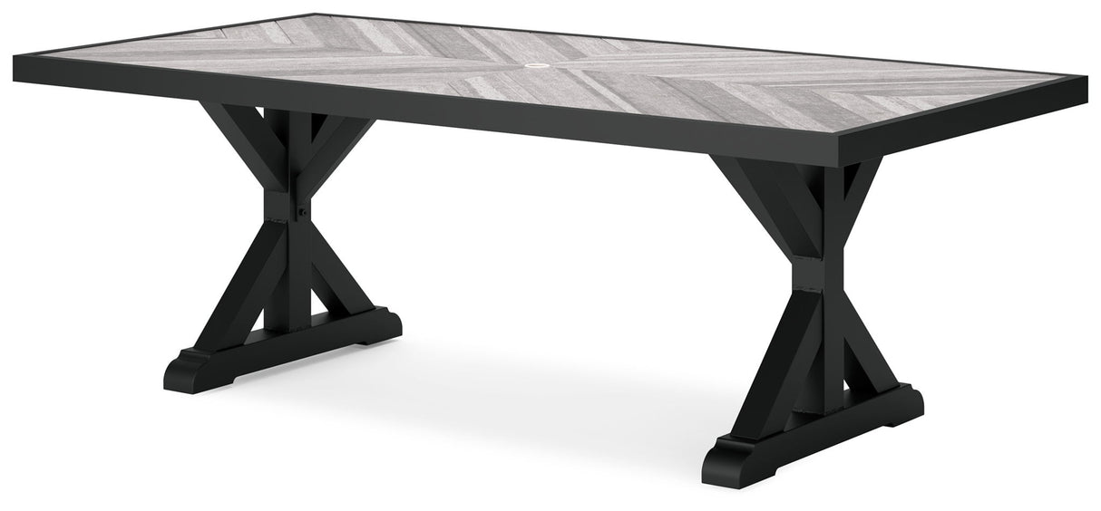 Beachcroft - Rectangular Dining Table With Umbrella Option - Black / Light Gray
