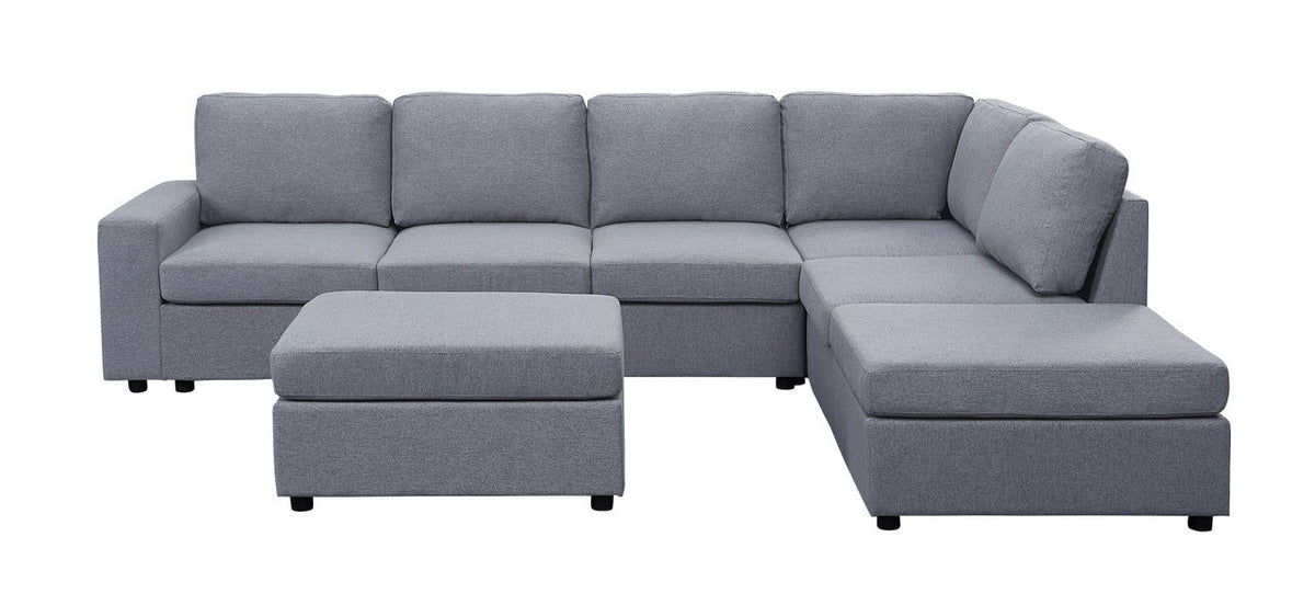 Cassia - 7 Seat Reversible Modular Sectional Sofa With Ottoman - Light Gray
