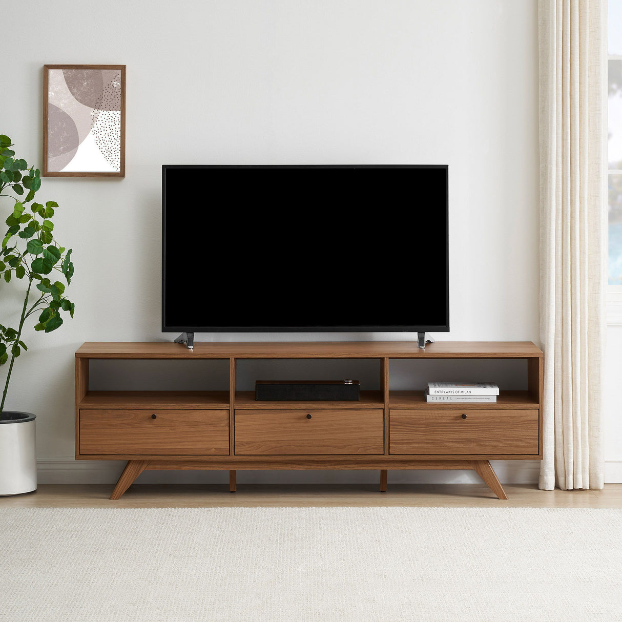 Modern Scandi 3 Door Low Profile TV Stand For TVs Up To 80" by Walker Edison | Bel Furniture