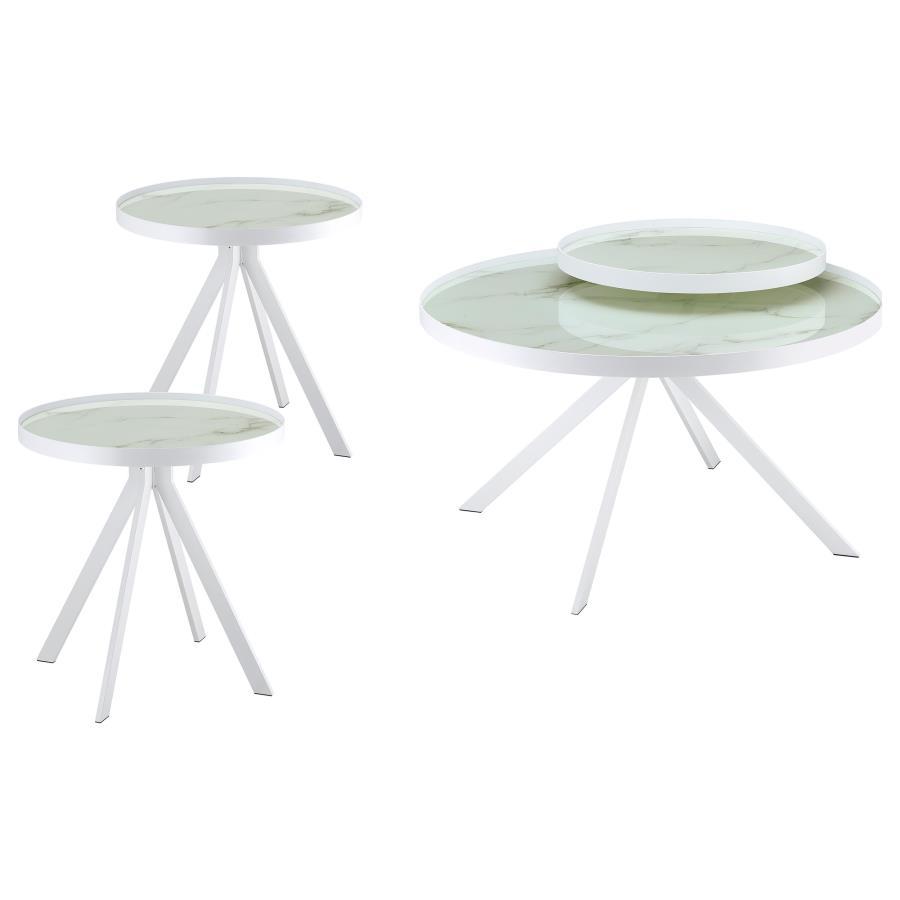 Briggs - Round Coffee And End Table Set White 3 Pc. Coffee Table, 2 End Tables by Coaster Fine Furniture | Bel Furniture