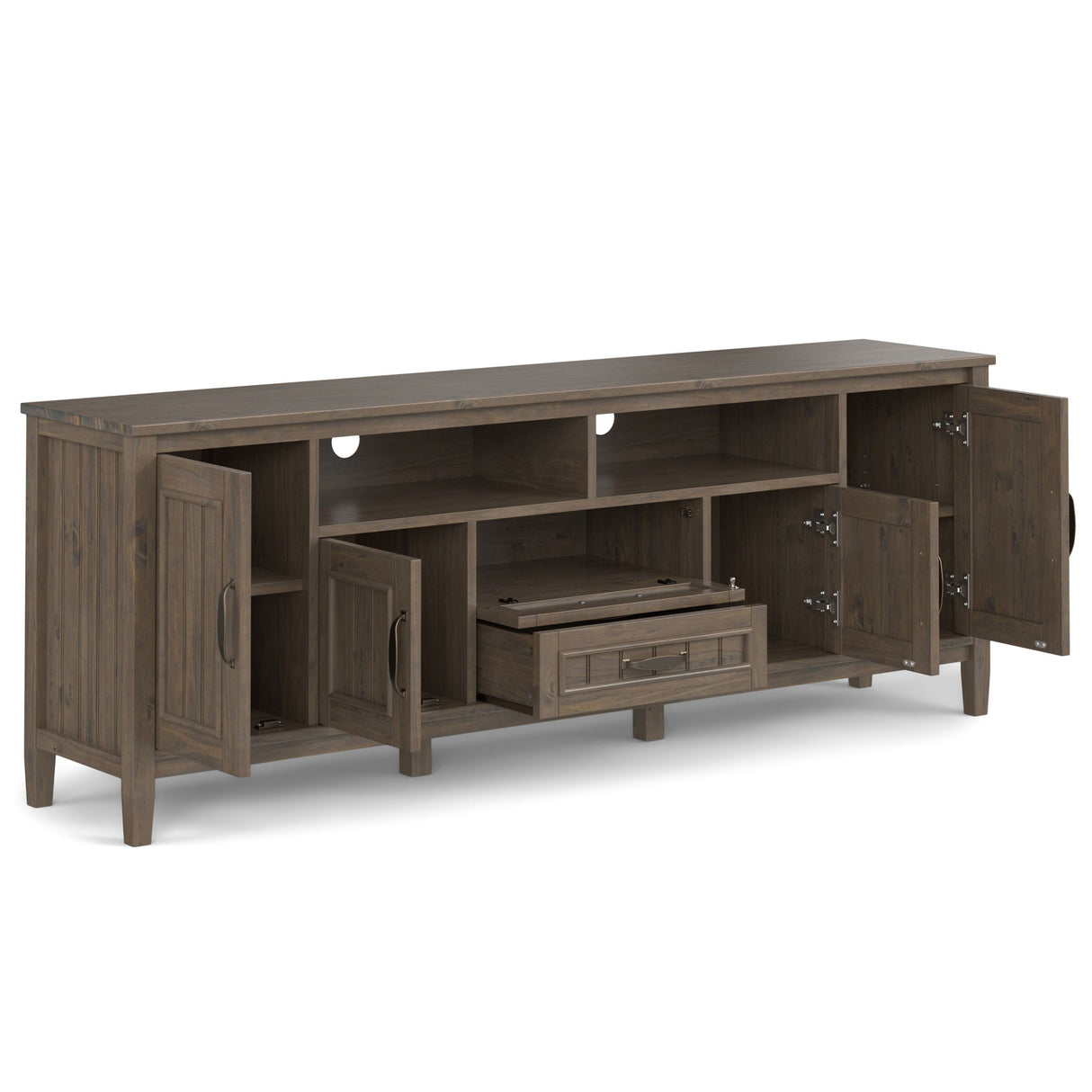 Lev - Handcrafted TV Media Stand - Smoky Brown by Simpli-Home | Bel Furniture