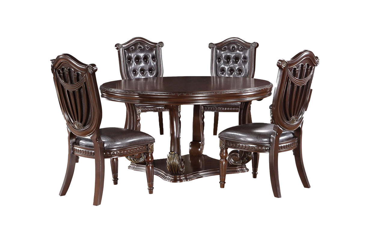 Grand-Cherry 5 Piece Round Dining Room Set by Mollai Collections | Bel Furniture
