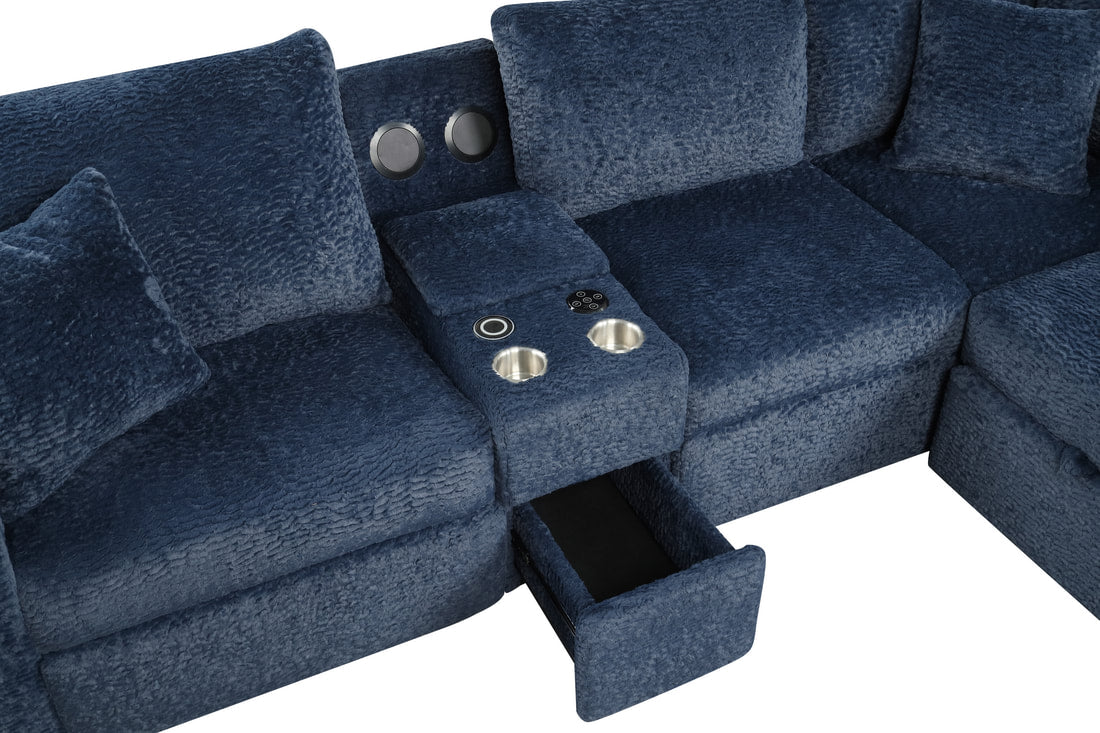 Hunter Blue Sleeper Sectional Sofa with Pull‑Out Bed, Storage Chaise, and LAF Recliner