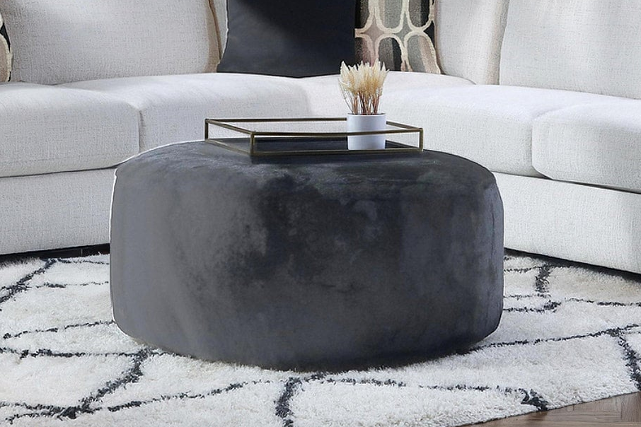 Breeze Onyx Round Ottoman – Contemporary Faux Fur Accent Ottoman