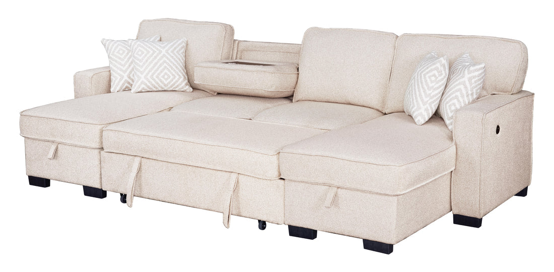 Sahara Beige Storage Sleeper Sectional with Dual Chaise & USB Console