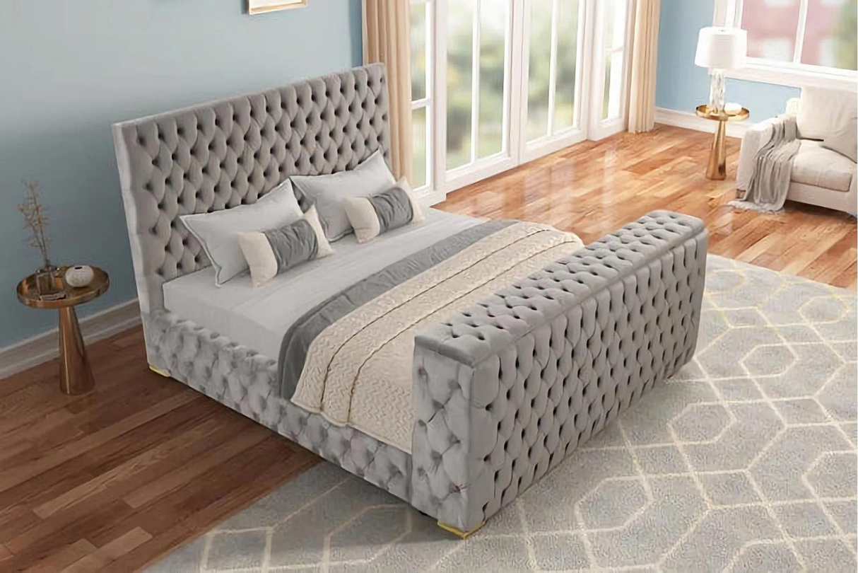 3-Piece Bed with Built-in Fireplace and TV Mount - Grey by Mollai Collections | Bel Furniture