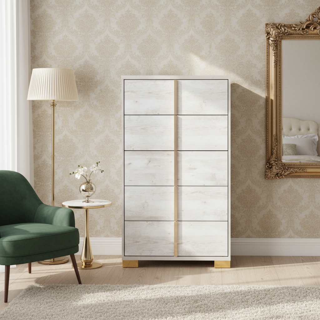 White dresser with elegant interior background