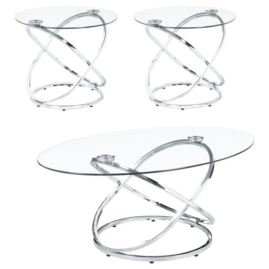 Warren - 3 Piece Oval Glass Top Coffee Table Set - Chrome by CoasterEssence | Bel Furniture