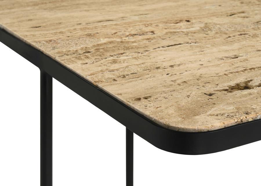 Elyna - Square Accent Table - Travertine And Black